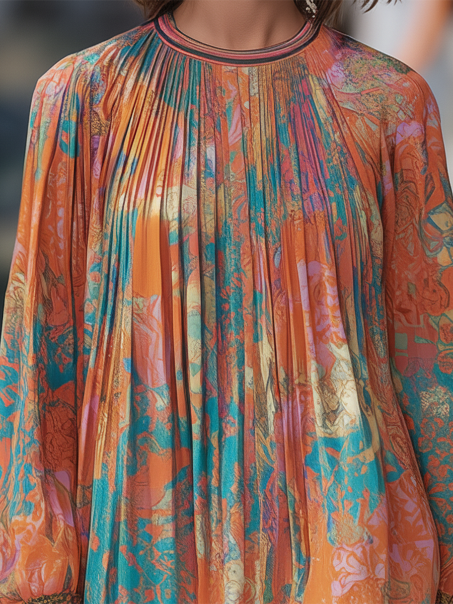 Loose-fitting Bohemian Print Tassel-trimmed Chiffon Maxi Dress