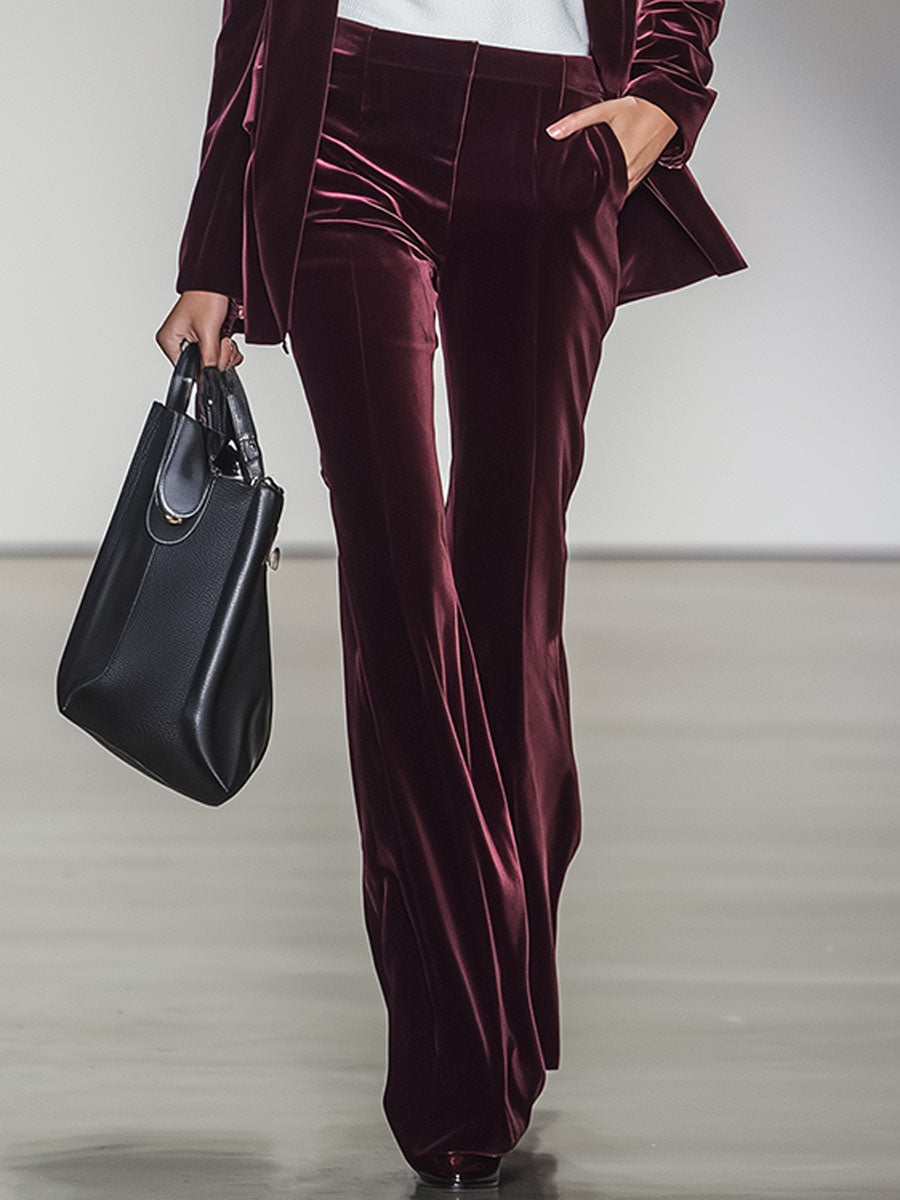High-end Retro Wine Red Velvet Suit