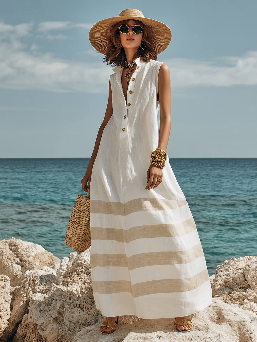 Casual Vacation Patchwork Hem Sleeveless Maxi Dress