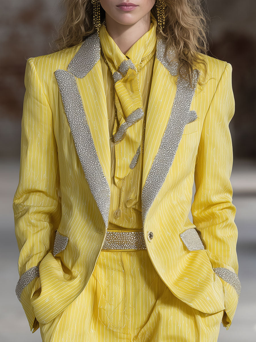 Elegant And Stylish Yellow Striped Satin Blazer