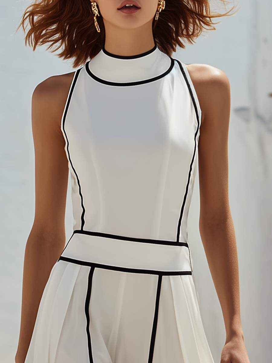 Vacation-style White Cotton Sleeveless Maxi Dress