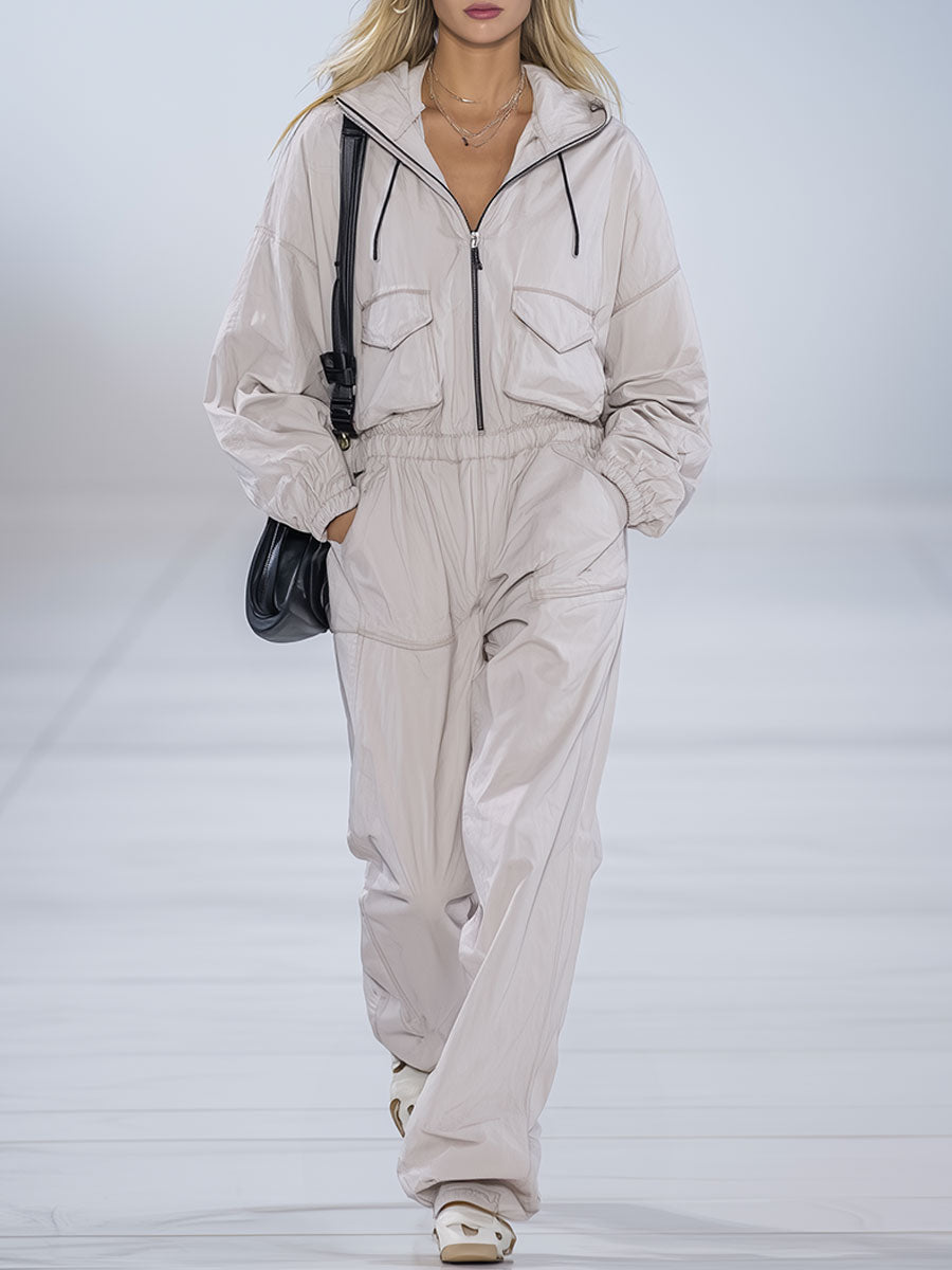 Fashion Classic Hooded Long-Sleeved Jumpsuit