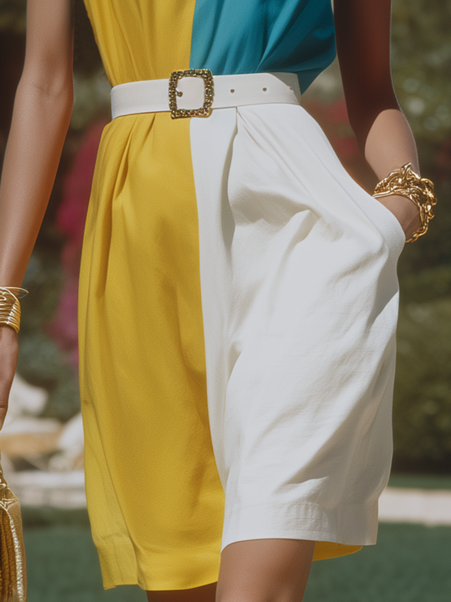 Vacation-style Color-blocked Sleeveless Mini Dress