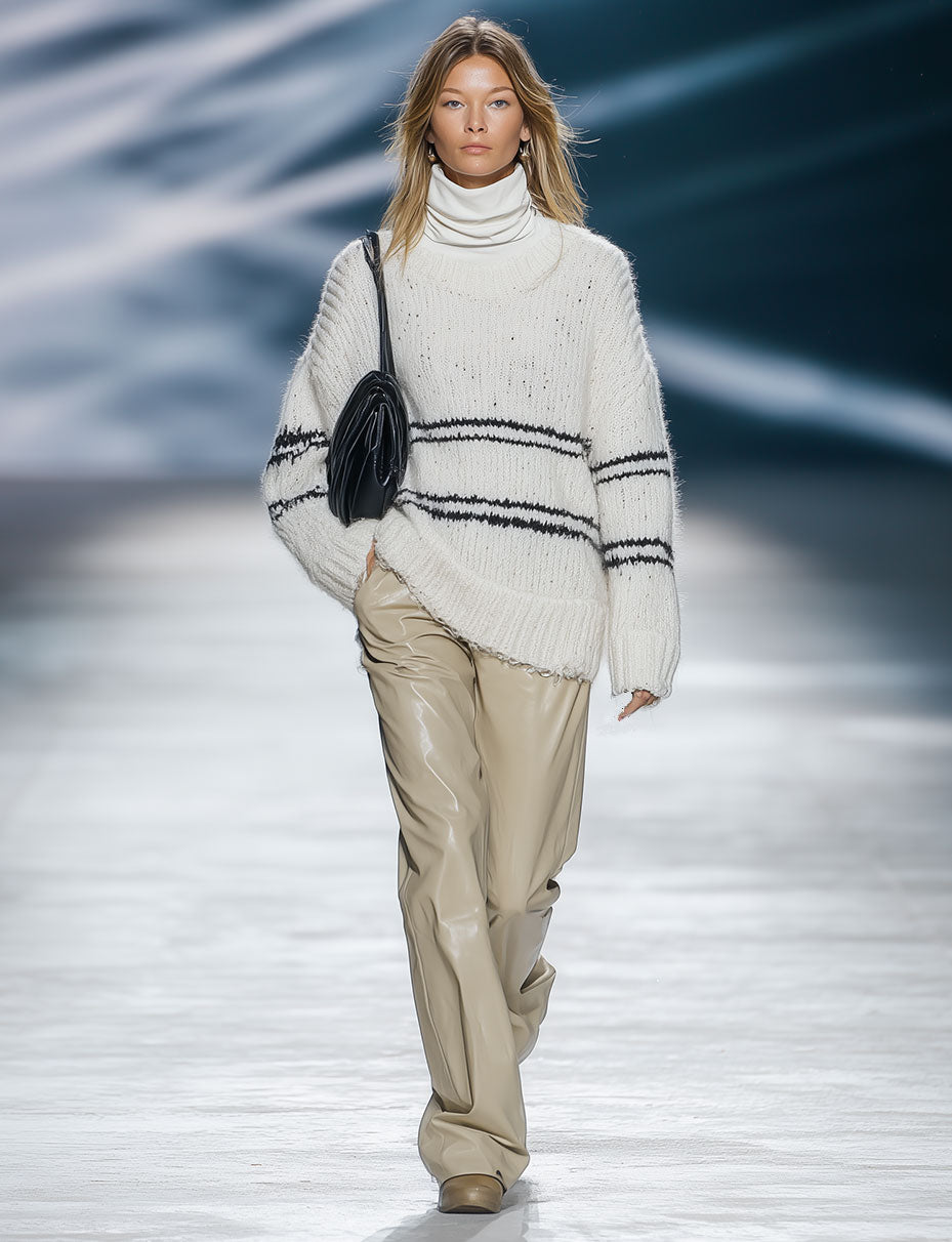 High-End Fashion Loose Black And White Knitted Sweater