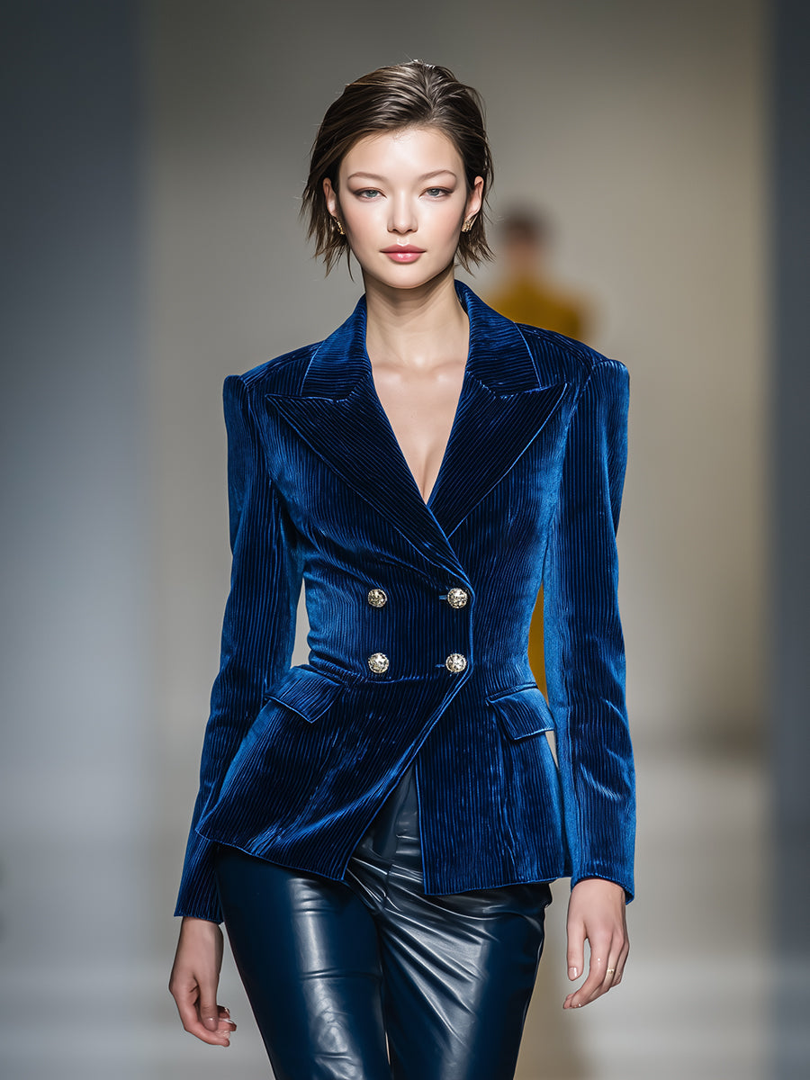Blue Corduroy Button Pocket Blazer