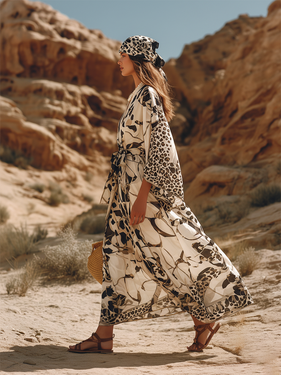 Luxury Resort-style Animal Print Abstract Pattern Chiffon Maxi Dress