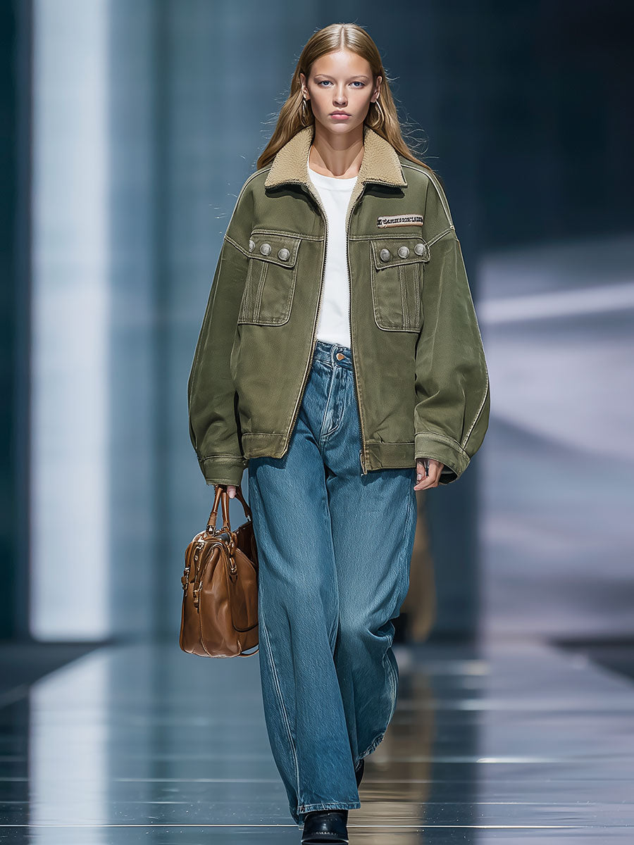 Retro Fashion Fur Collar Denim Jacket