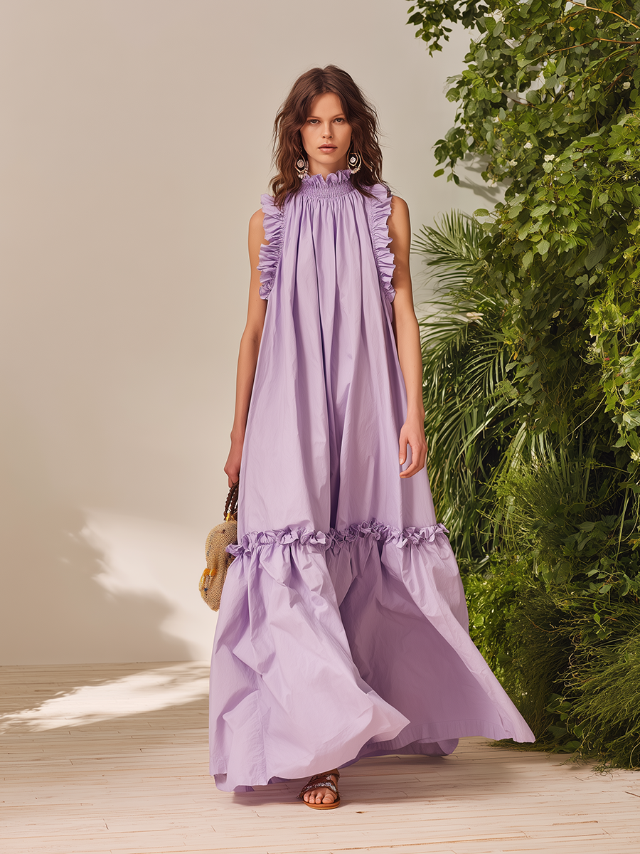 Vacation-style Purple Cotton Sleeveless Maxi Dress