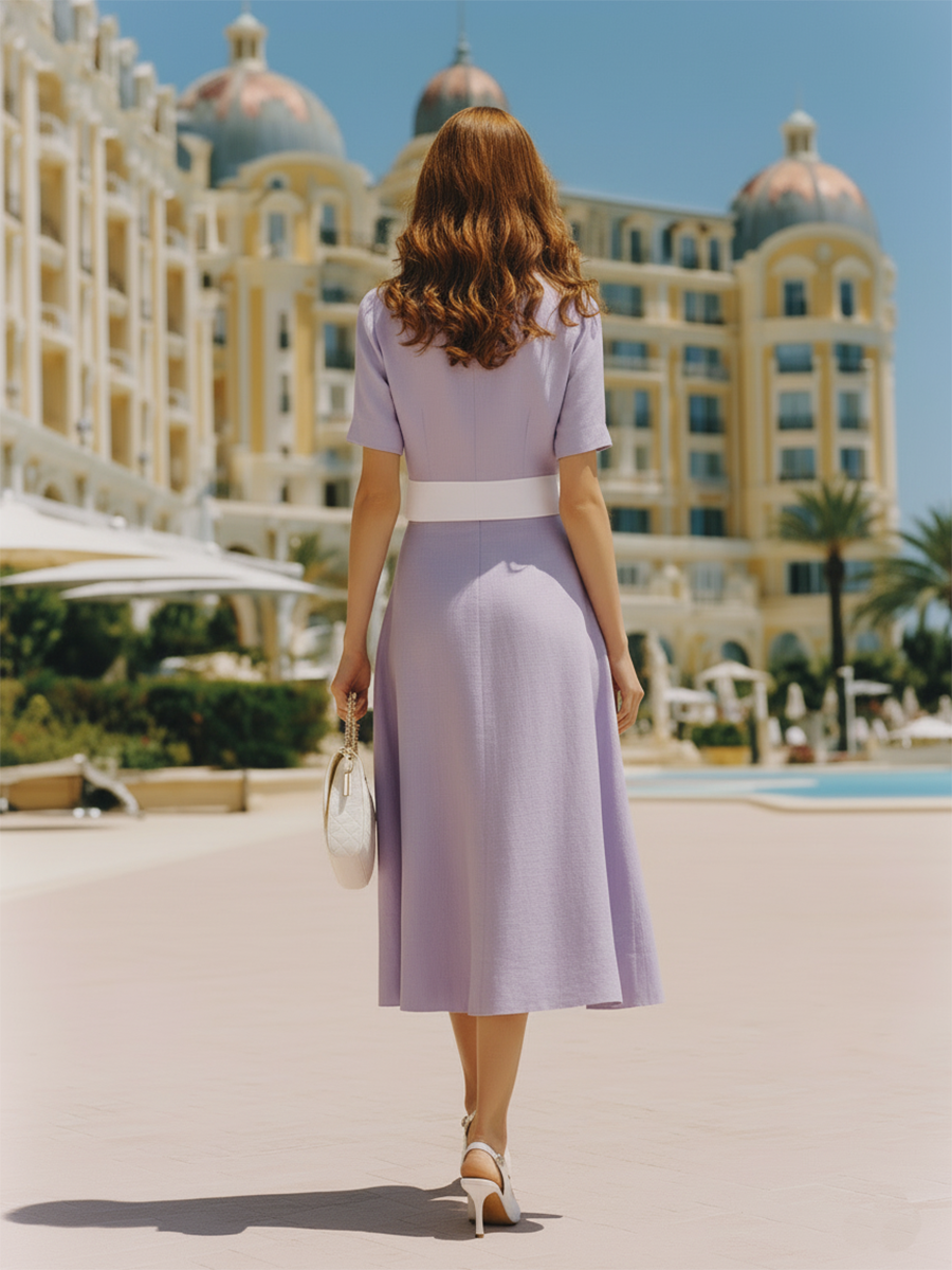 Purple Vacation-style Cotton Short-sleeved Top And Skirt Set