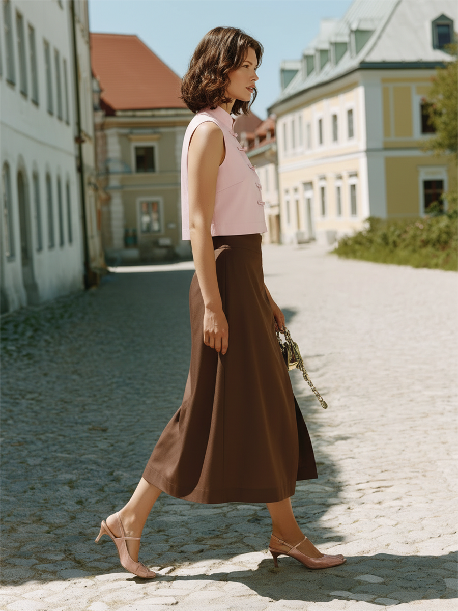 Vacation-style Cotton Sleeveless Top And Skirt Set