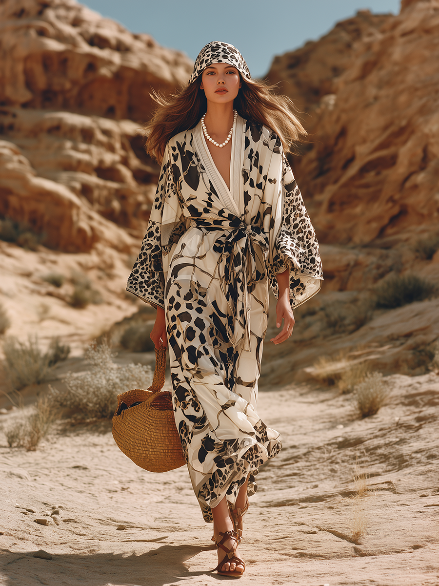 Luxury Resort-style Animal Print Abstract Pattern Chiffon Maxi Dress