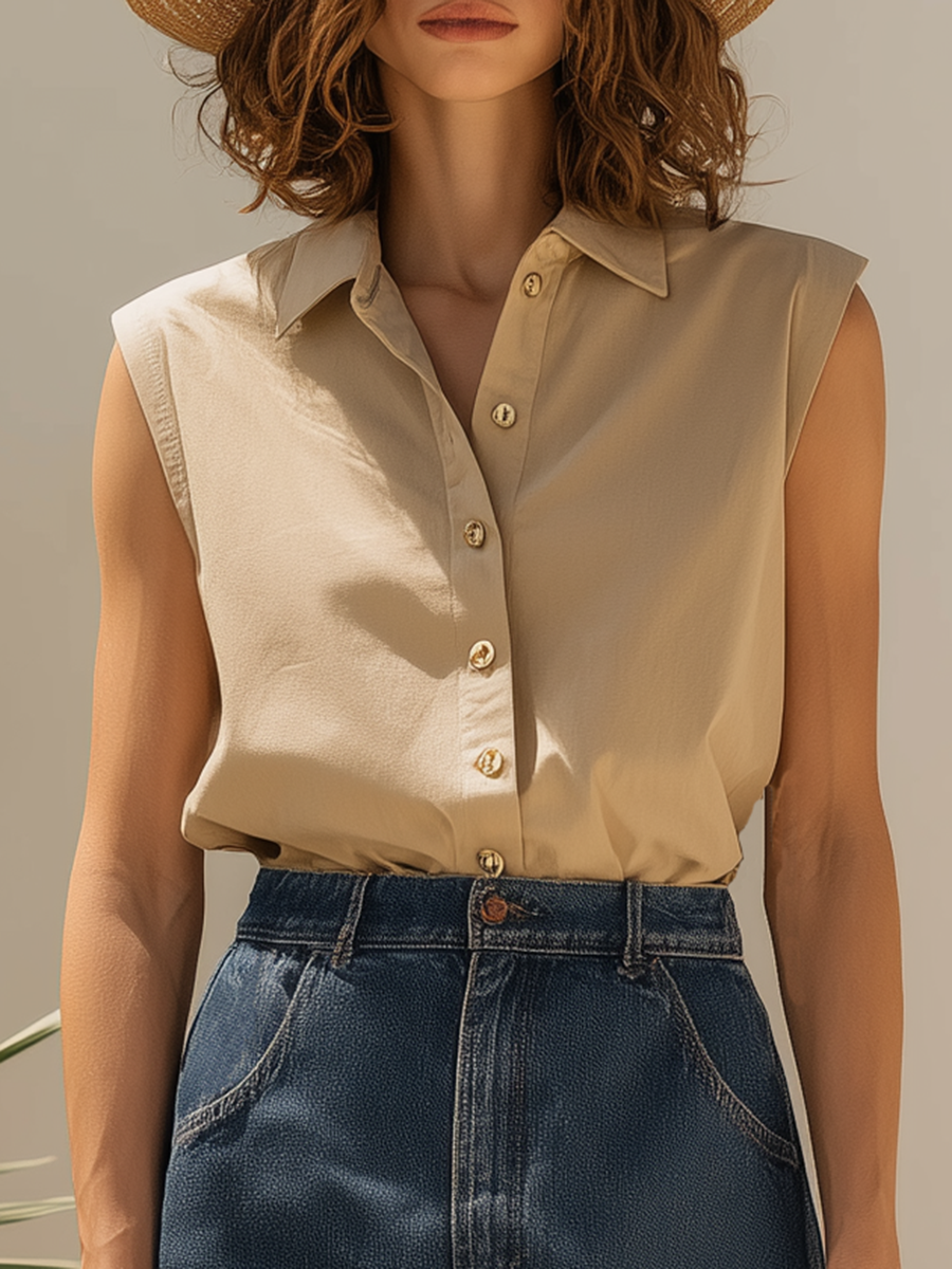 Resort Style Sleeveless Top And Denim Skirt Set