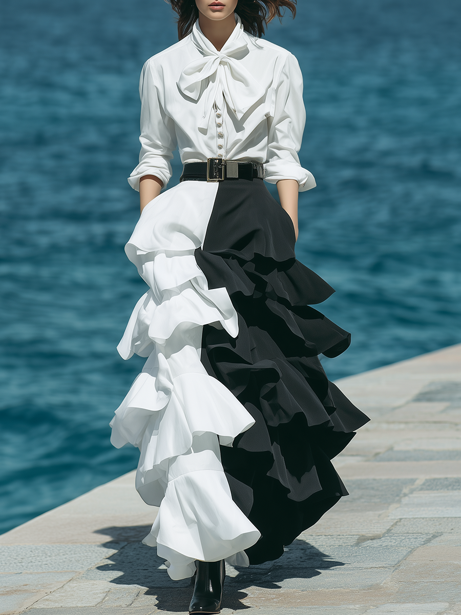 Cotton Resort-style Shirt And Skirt Set