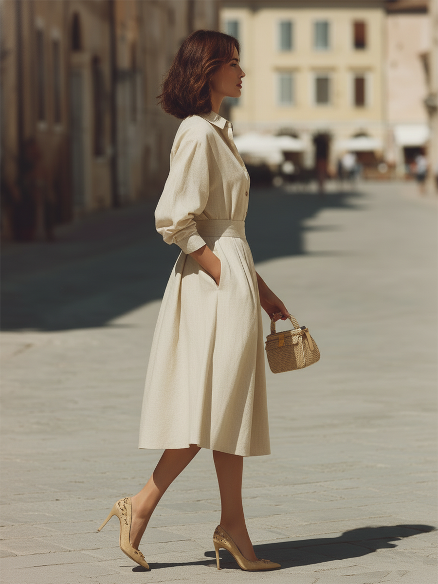 Vacation-style Cotton And Linen Long-sleeved Top And Skirt Set