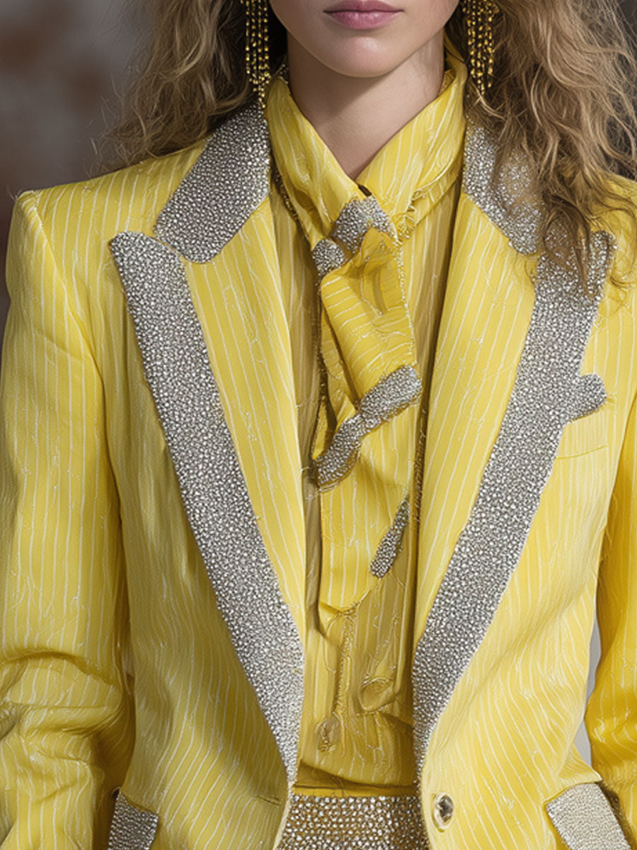 Elegant And Stylish Yellow Striped Satin Blazer