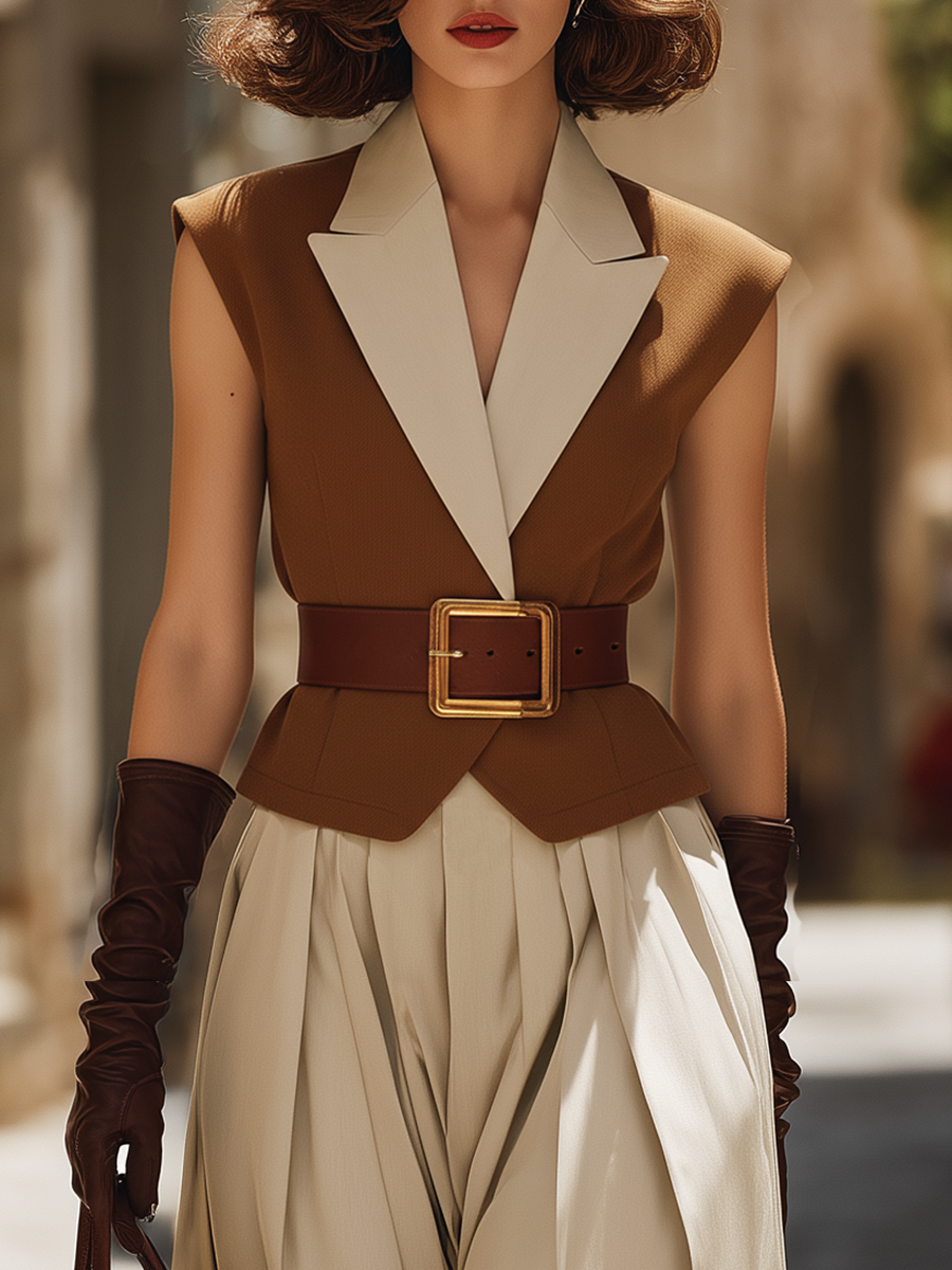 Vacation-style V-neck Sleeveless Top And Skirt Set