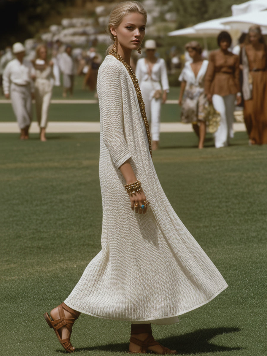 Bohemian Luxury Ivory White Long Knit Cardigan