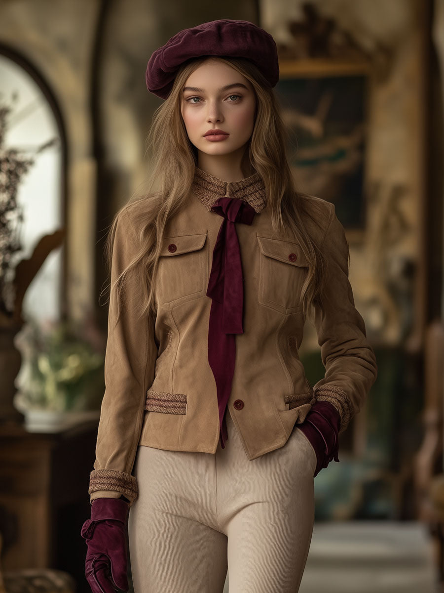 Vintage Khaki Suede Web Tie Jacket
