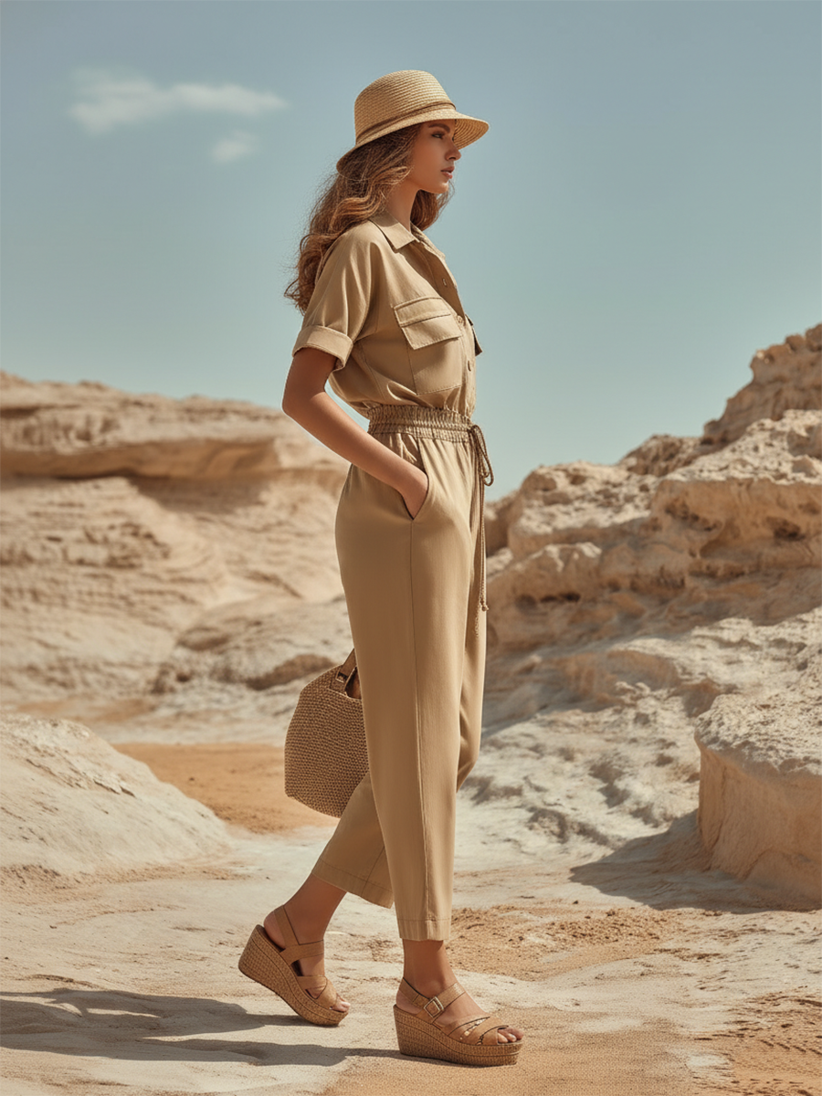 Vacation-style Short-sleeved Shirt And Trousers Set