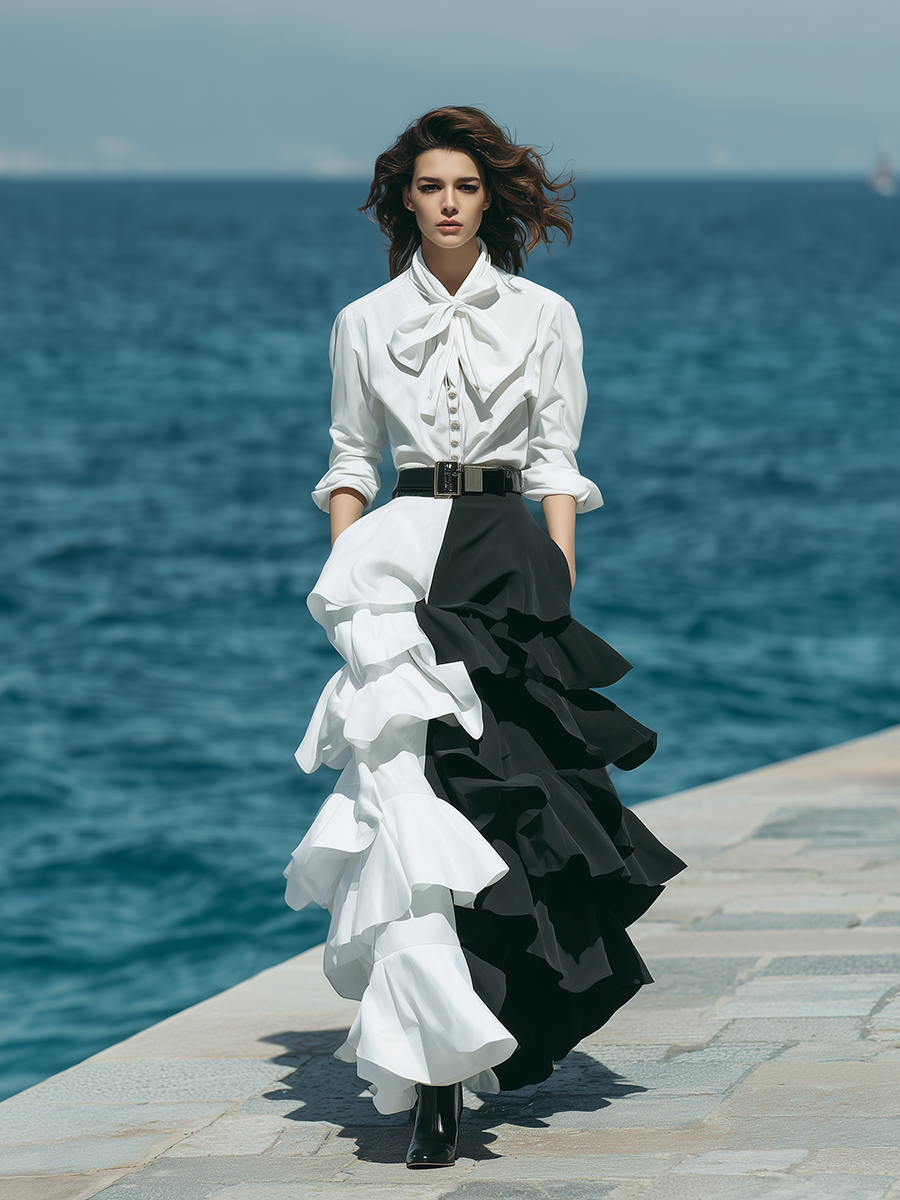Cotton Resort-style Shirt And Skirt Set