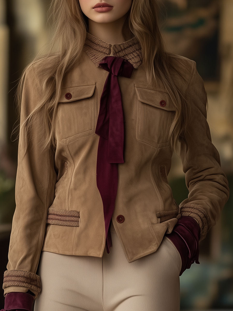 Vintage Khaki Suede Web Tie Jacket