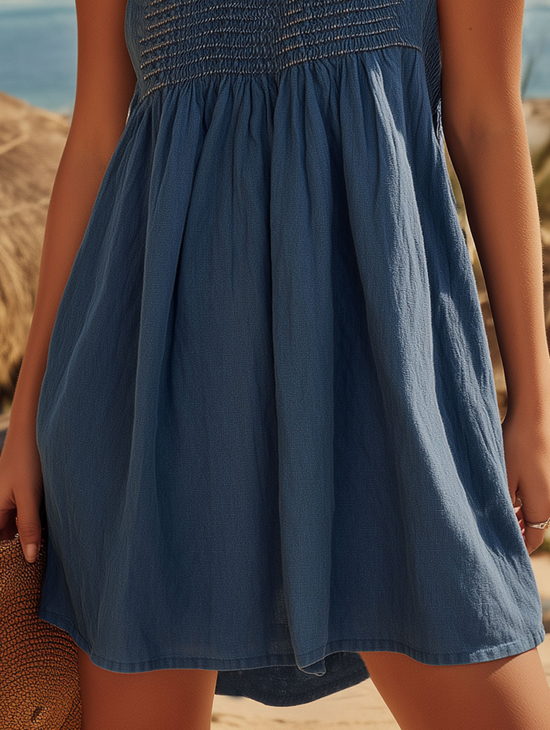 Resort-Style Denim Suspender Sleeveless Mini Dress