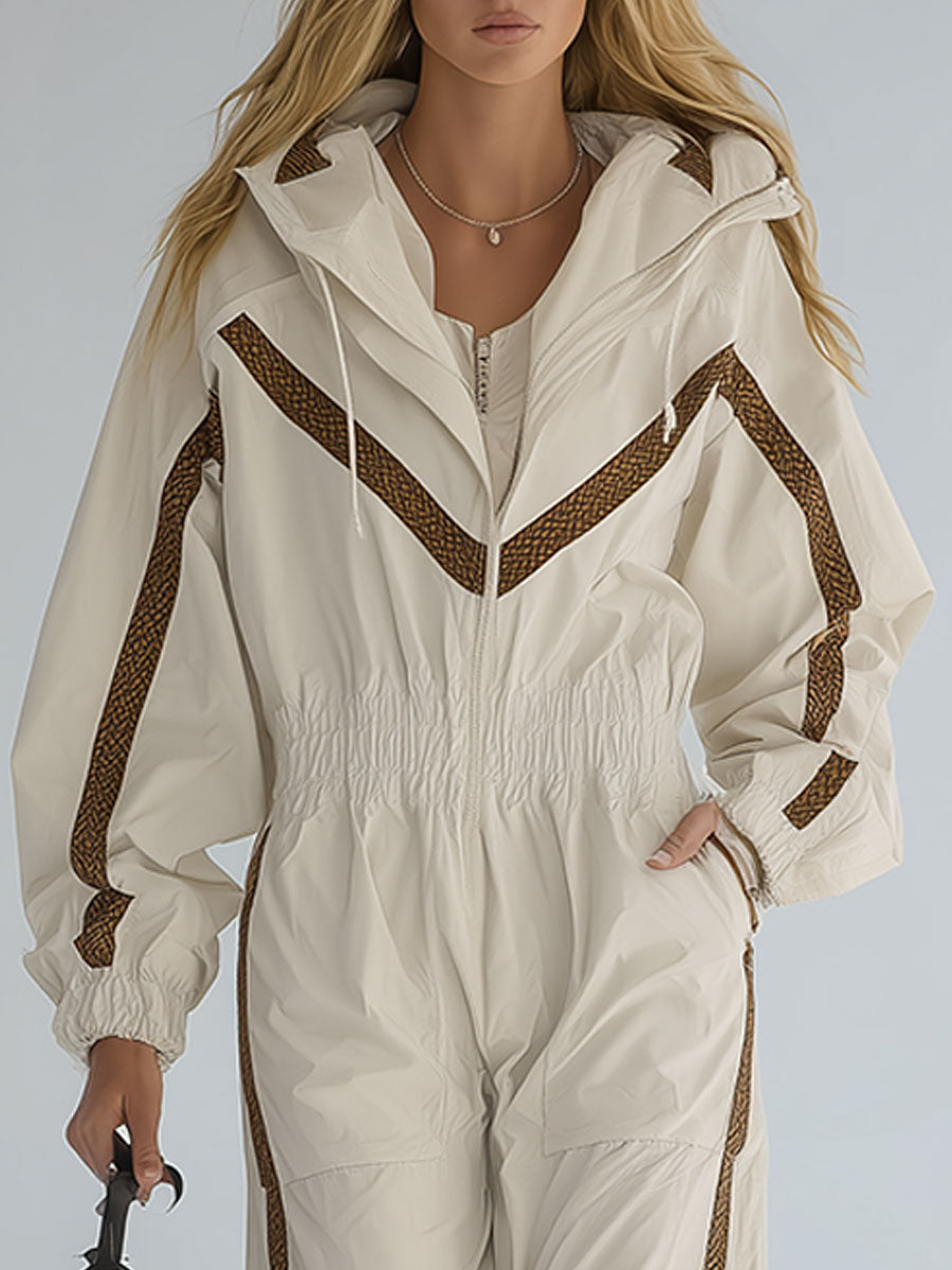 Fashionable And Casual Off-White Spliced Webbing Jumpsuit