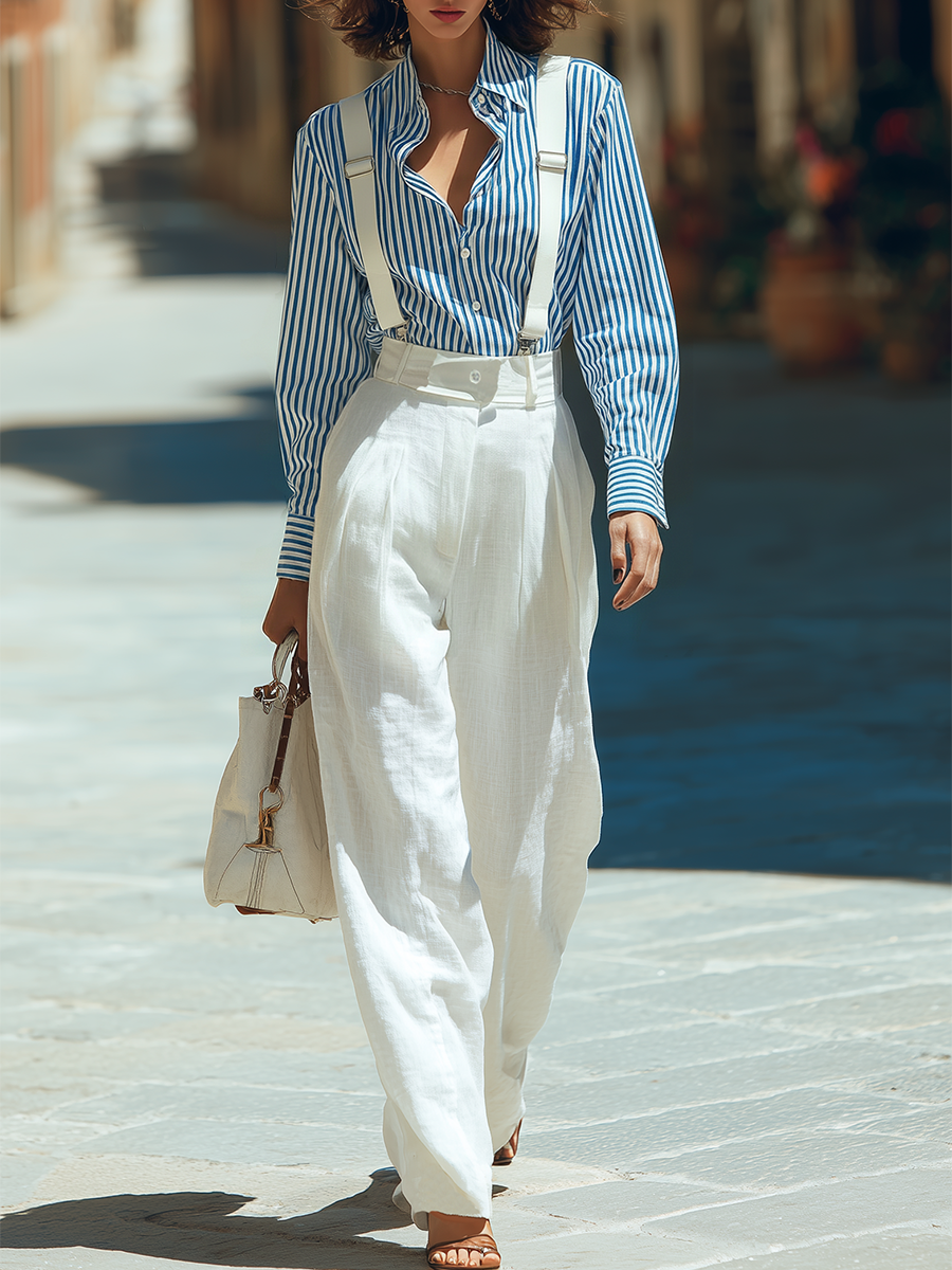 Vacation-style White Cotton And Linen Pants