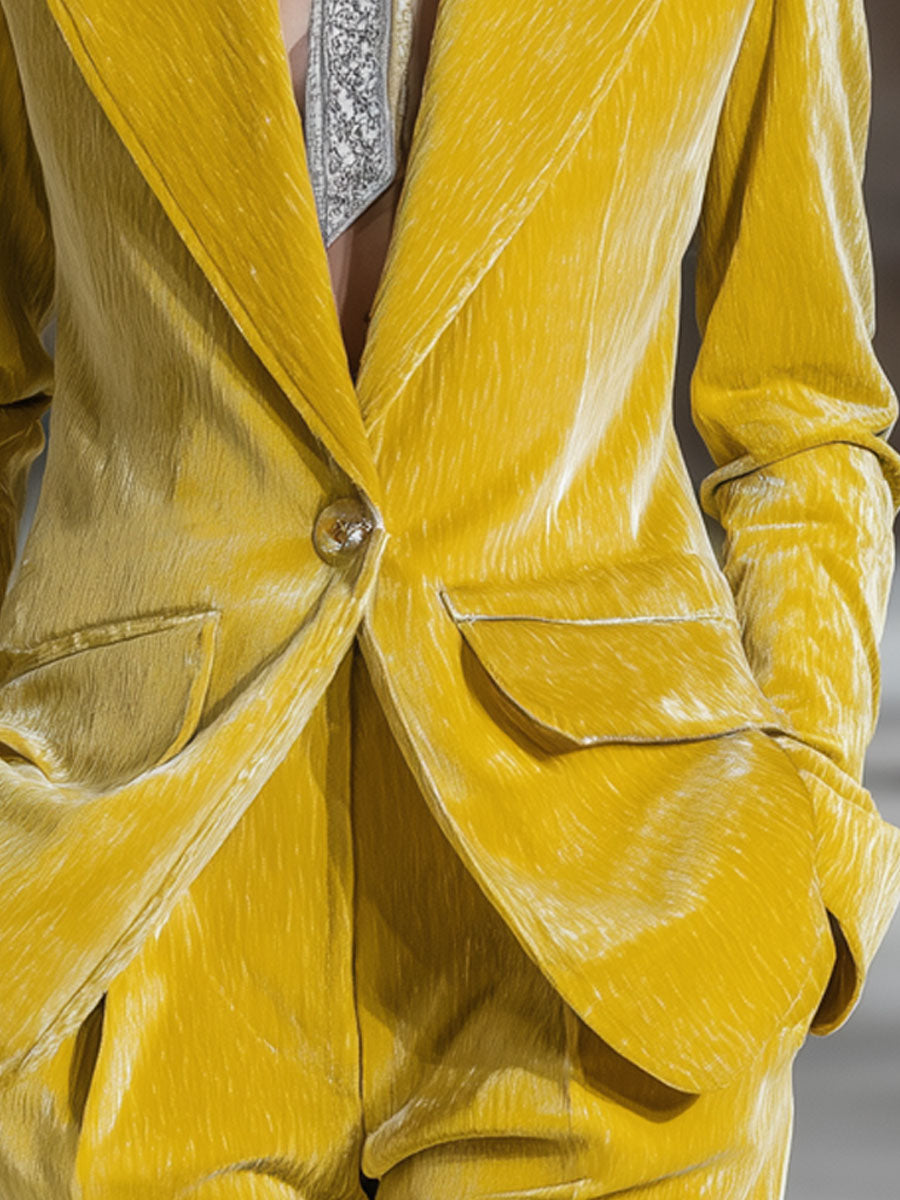 Casual Fashion Retro Yellow Velvet Blazer