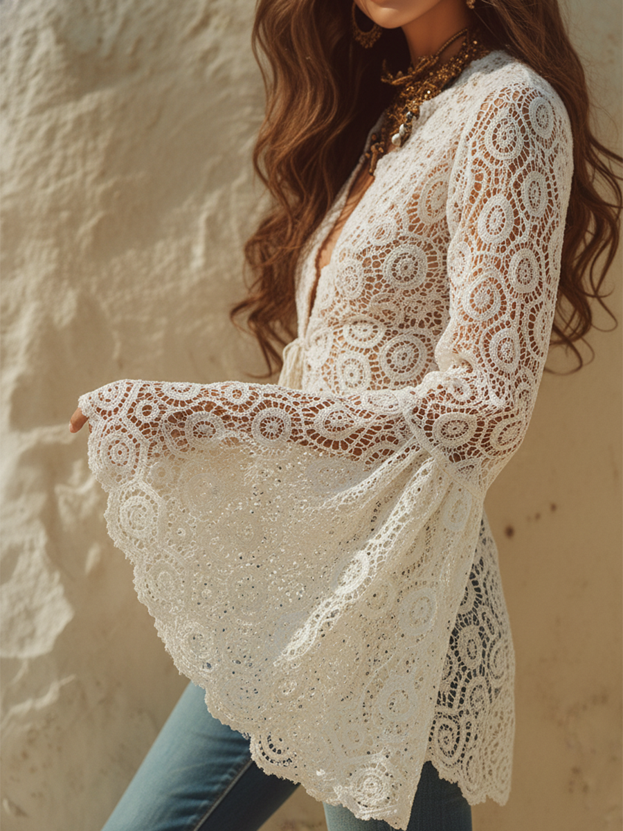 Romantic Bohemian Style Openwork Lace Cardigan