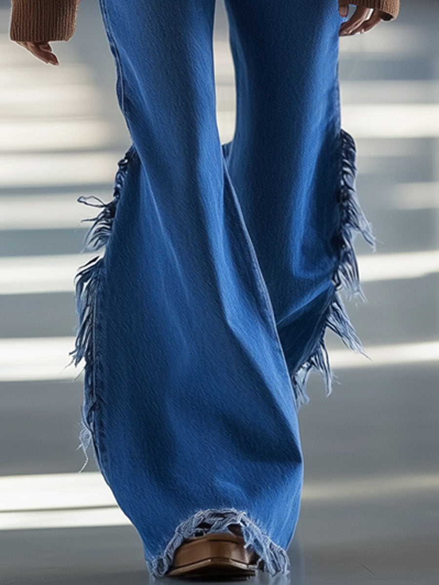 Vintage Side Raw Edge Flare Jeans