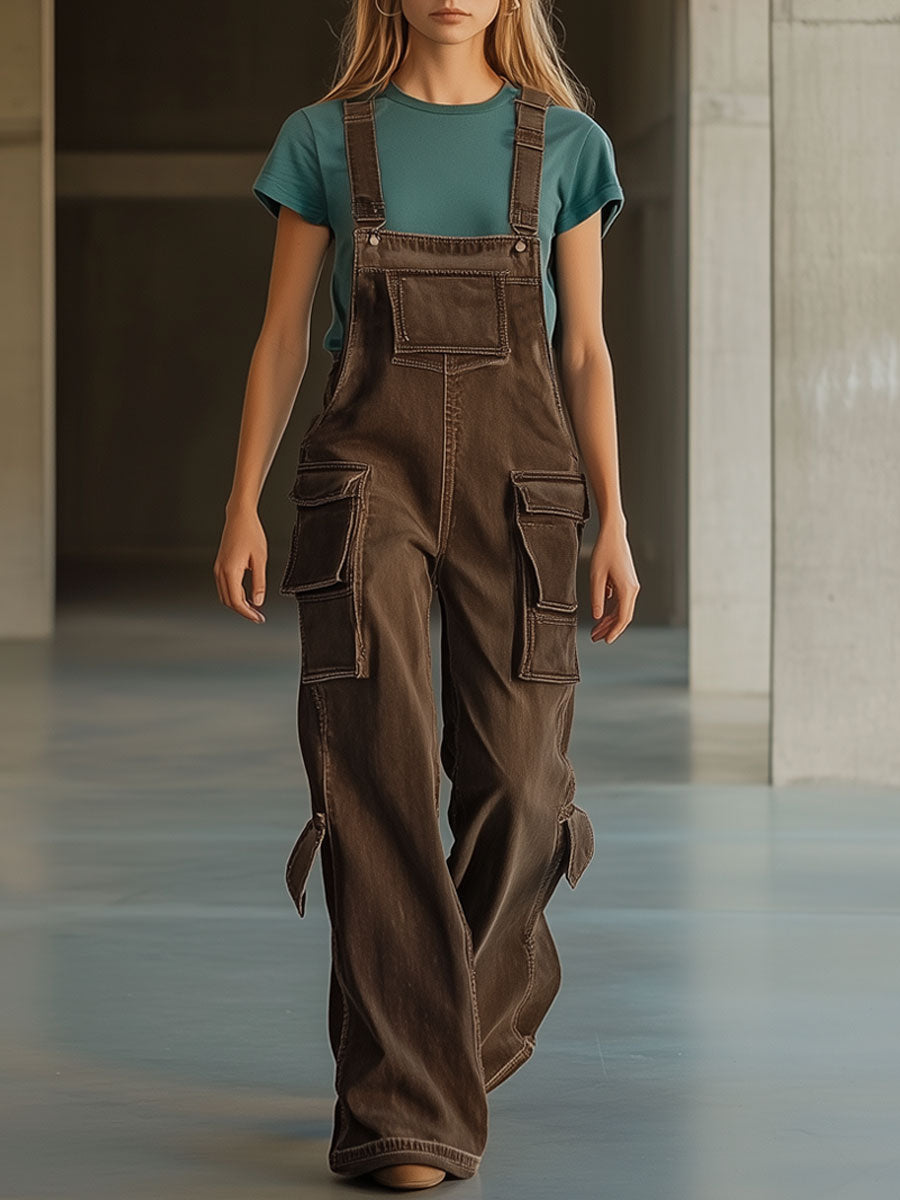 Western Vintage Chocolate Denim Overalls