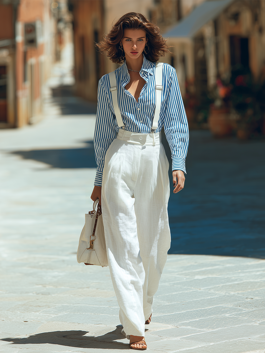 Vacation-style White Cotton And Linen Pants