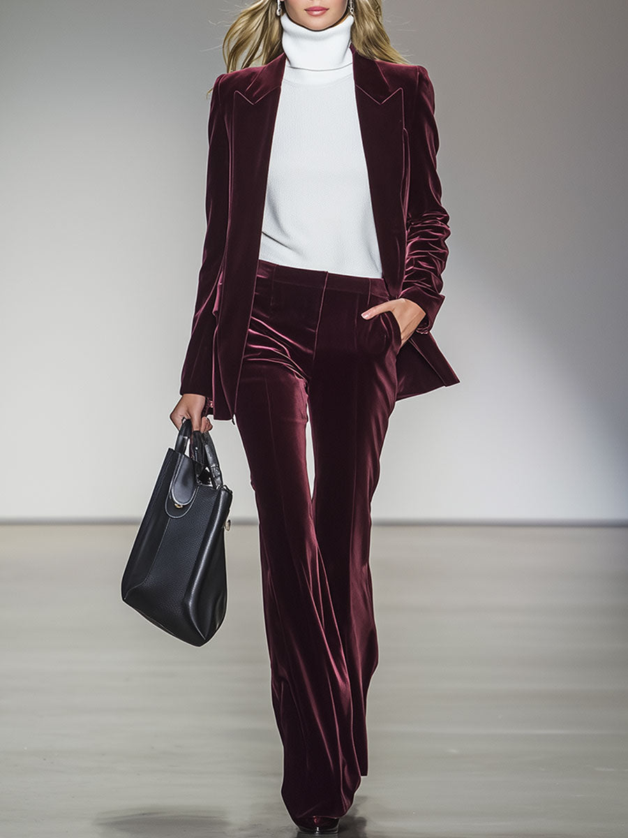 High-end Retro Wine Red Velvet Suit