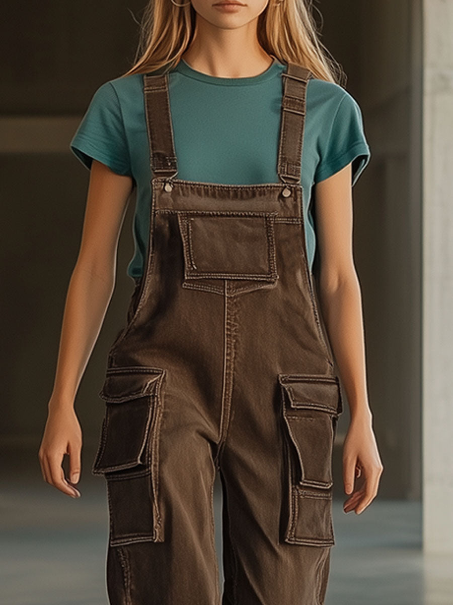 Western Vintage Chocolate Denim Overalls