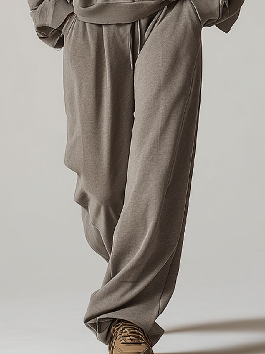 Retro Casual Sports Gray Lapel Sweatshirt And Trousers Suit