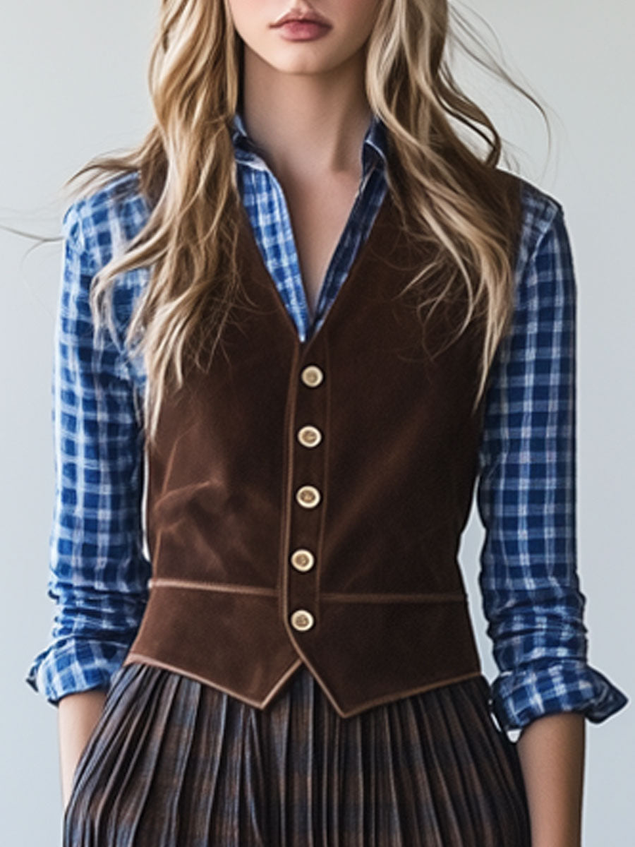 Casual Vintage Chocolate Suede Vest