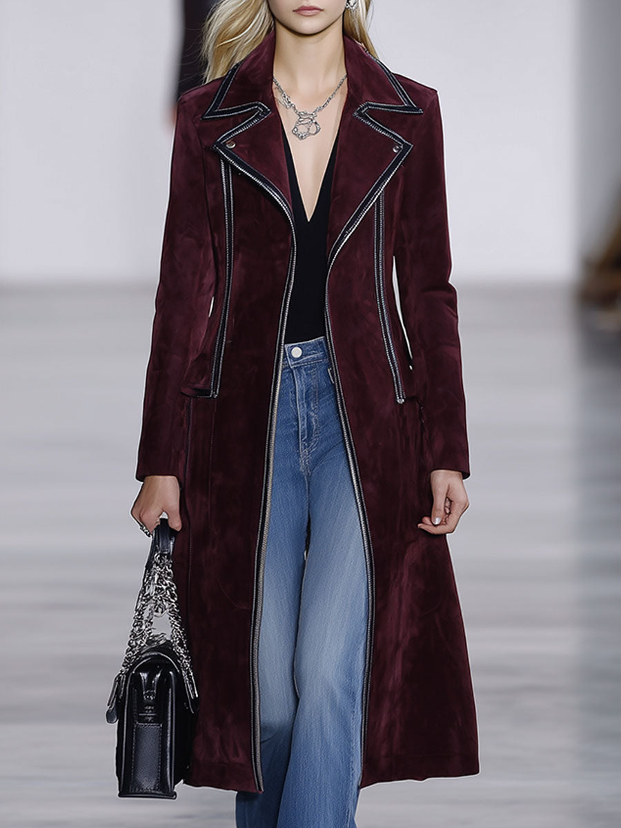 Casual Loose Vintage Brown Suede Zipper Coat