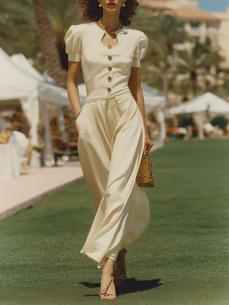 Vacation-style Cotton Short-sleeved Top And Skirt Set