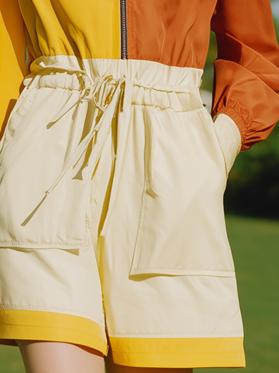 Vacation-style Color-blocked Long-sleeved Jumpsuit