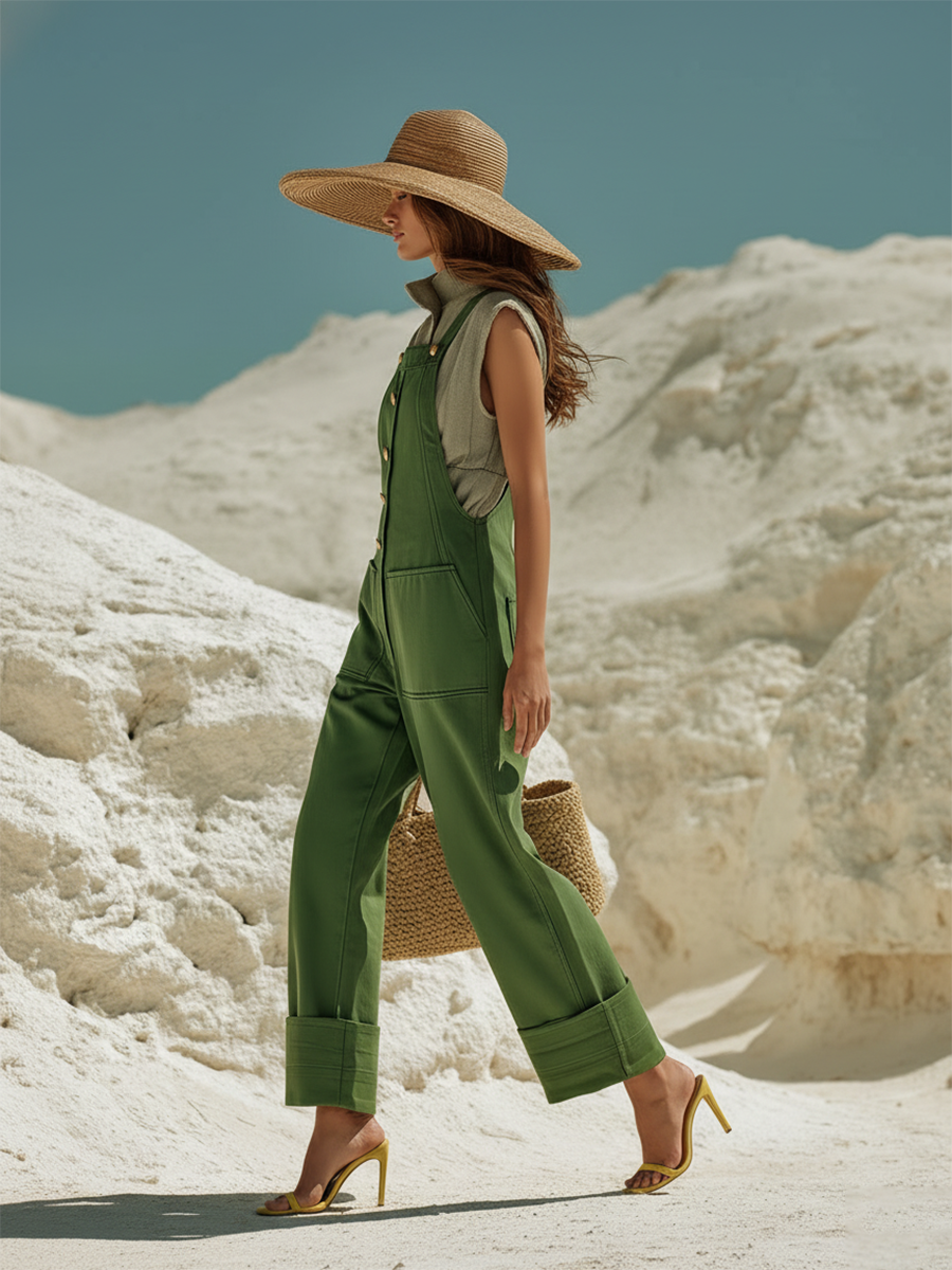 Casual And Stylish Green Cotton Overalls