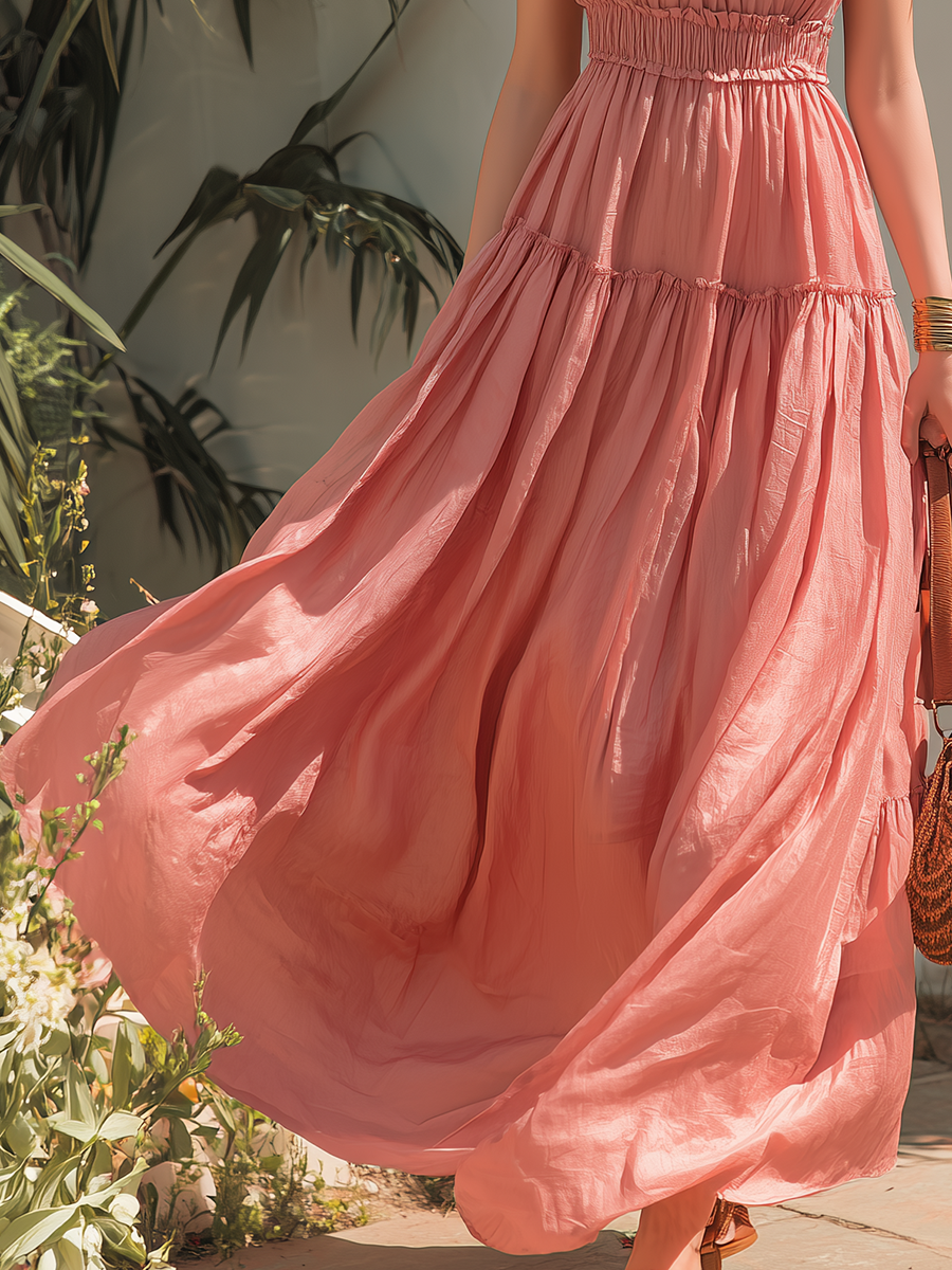 Vacation-style Pink Sleeveless Maxi Dress