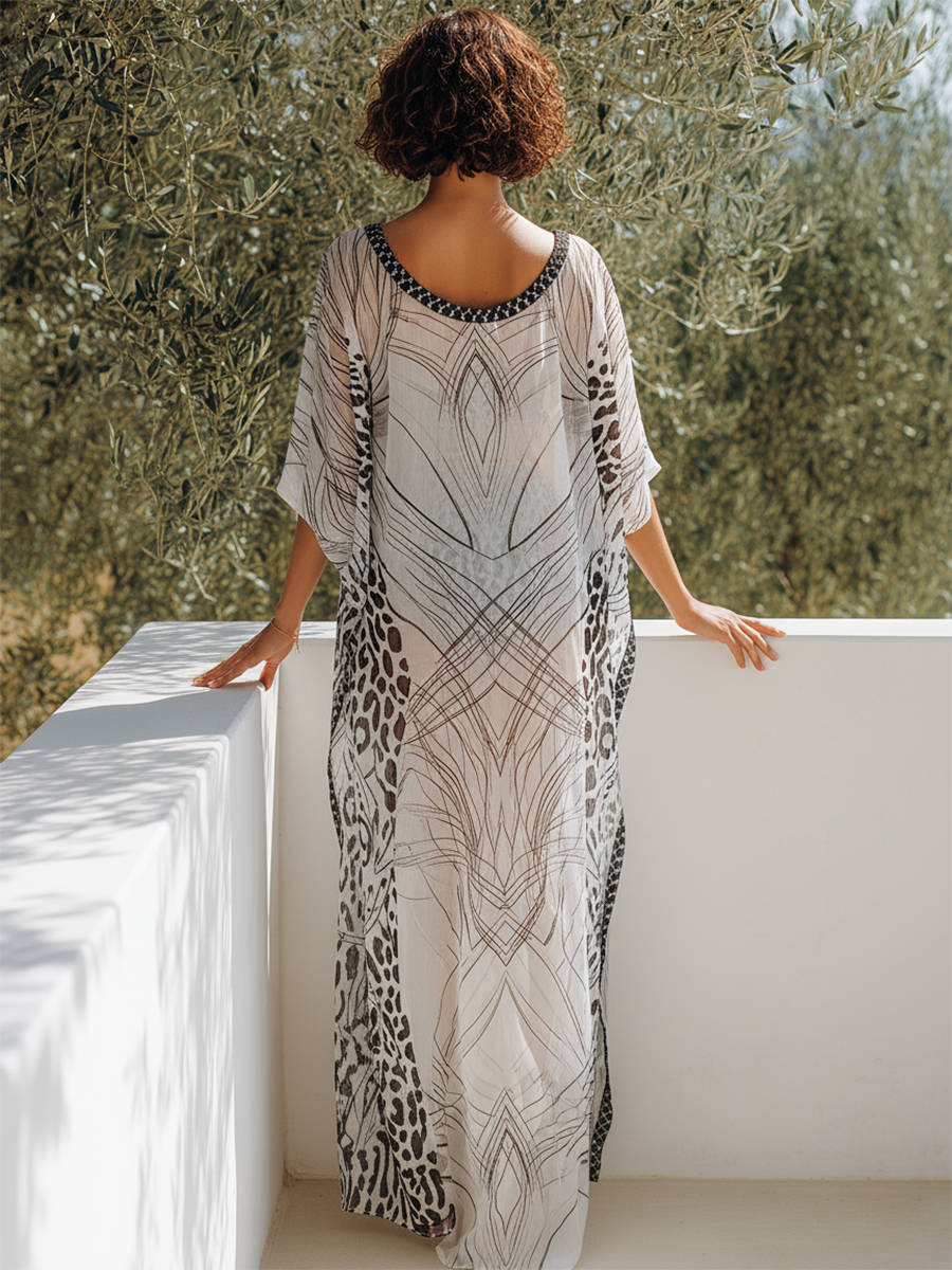 Simple And Stylish V-neck Printed Chiffon Maxi Dress