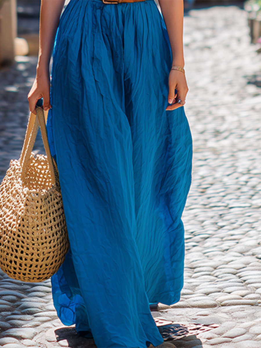 Cotton Round-neck Short-sleeved Top And Skirt Set