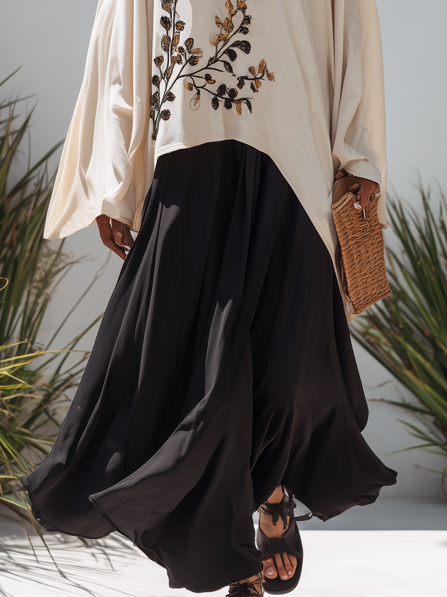 Vacation-style Hooded Embroidered Top And Skirt Set