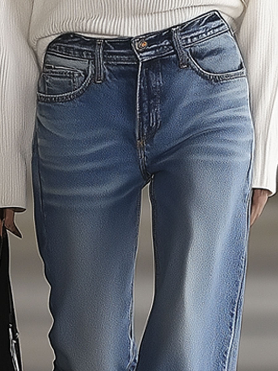 Western Vintage Wide-Leg Blue Jeans