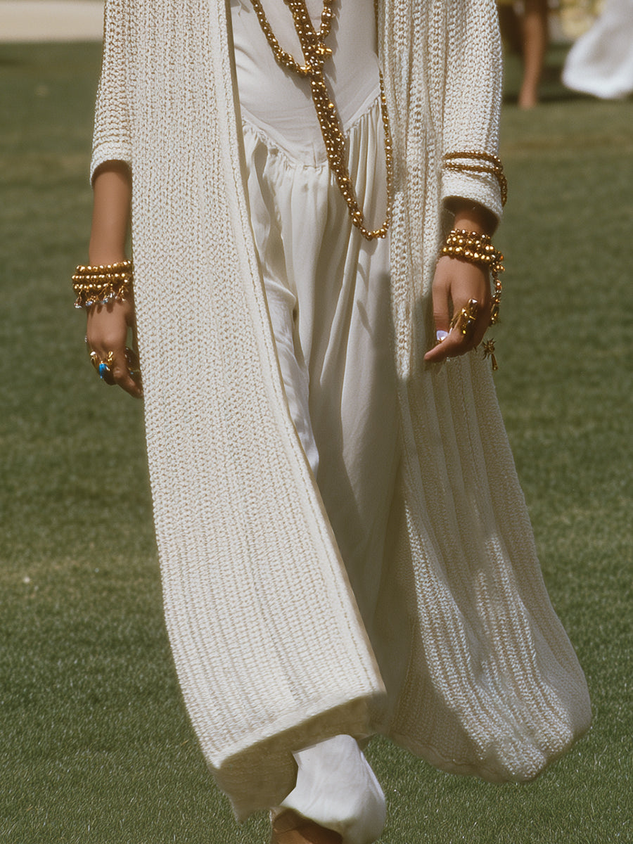 Bohemian Luxury Ivory White Long Knit Cardigan