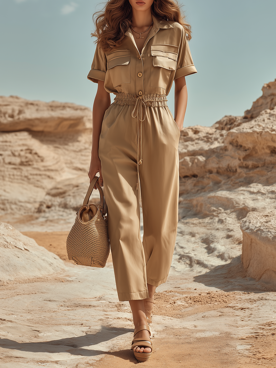 Vacation-style Short-sleeved Shirt And Trousers Set