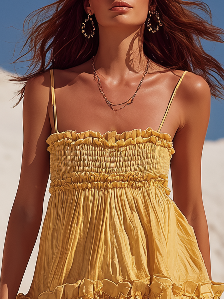 Bohemian Style Yellow Spaghetti Strap Top
