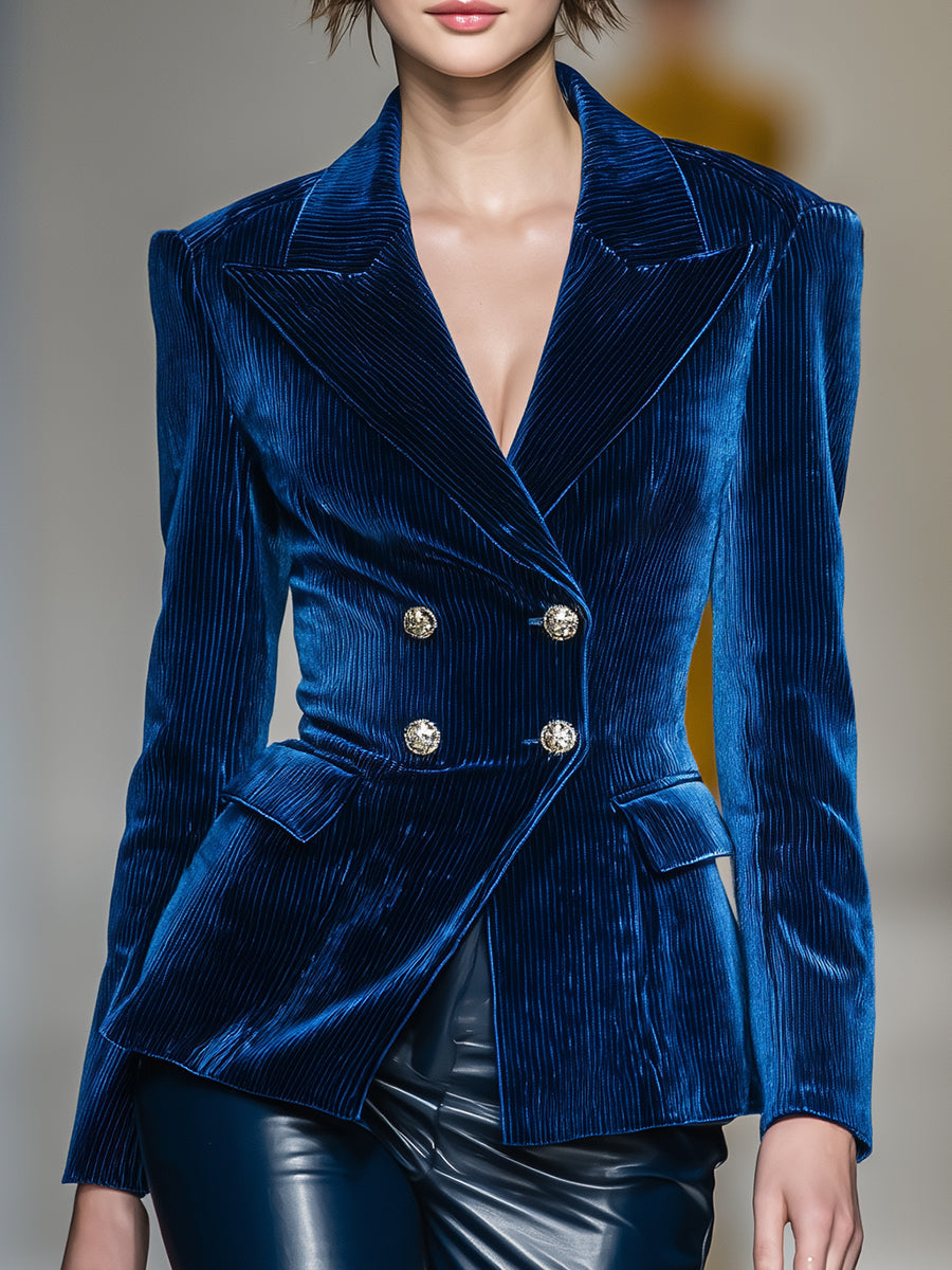 Blue Corduroy Button Pocket Blazer